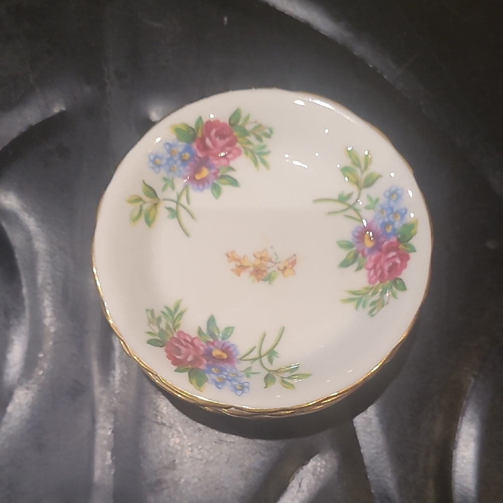 Antique Floral Porcelain Saucer with Gold Trim- Set Of 5.